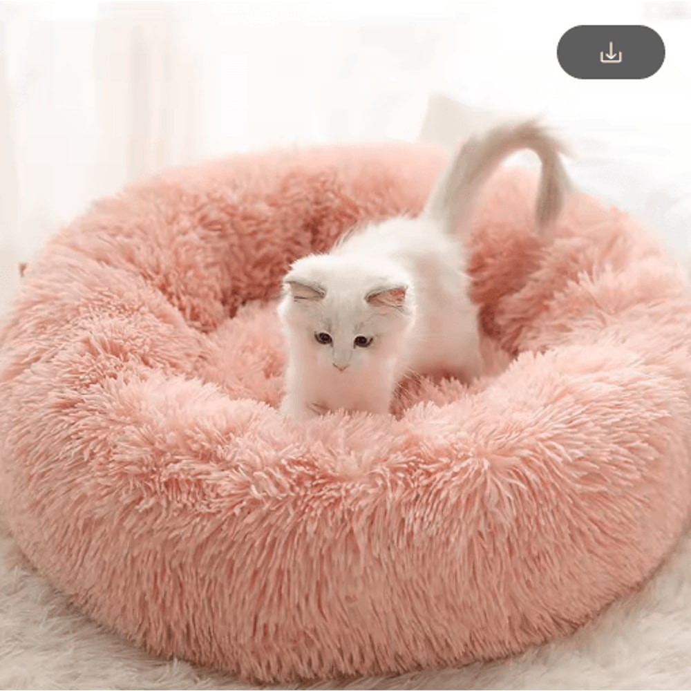 Round Plush Cat Bed Cat Bed With Semi Enclosed Design For Warmth Comfort Secure Sleep 2