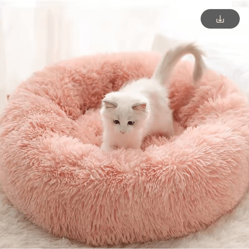 Round Plush Cat Bed Cat Bed With Semi Enclosed Design For Warmth Comfort Secure Sleep 2