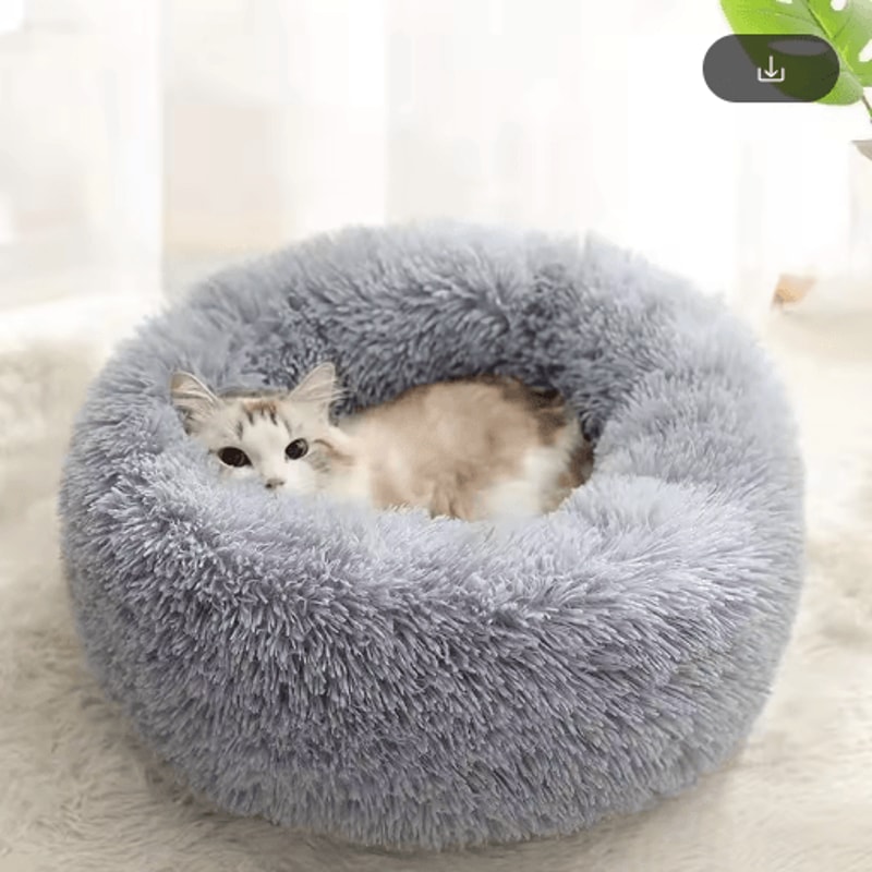 Round Plush Cat Bed Cat Bed With Semi Enclosed Design For Warmth Comfort Secure Sleep 3