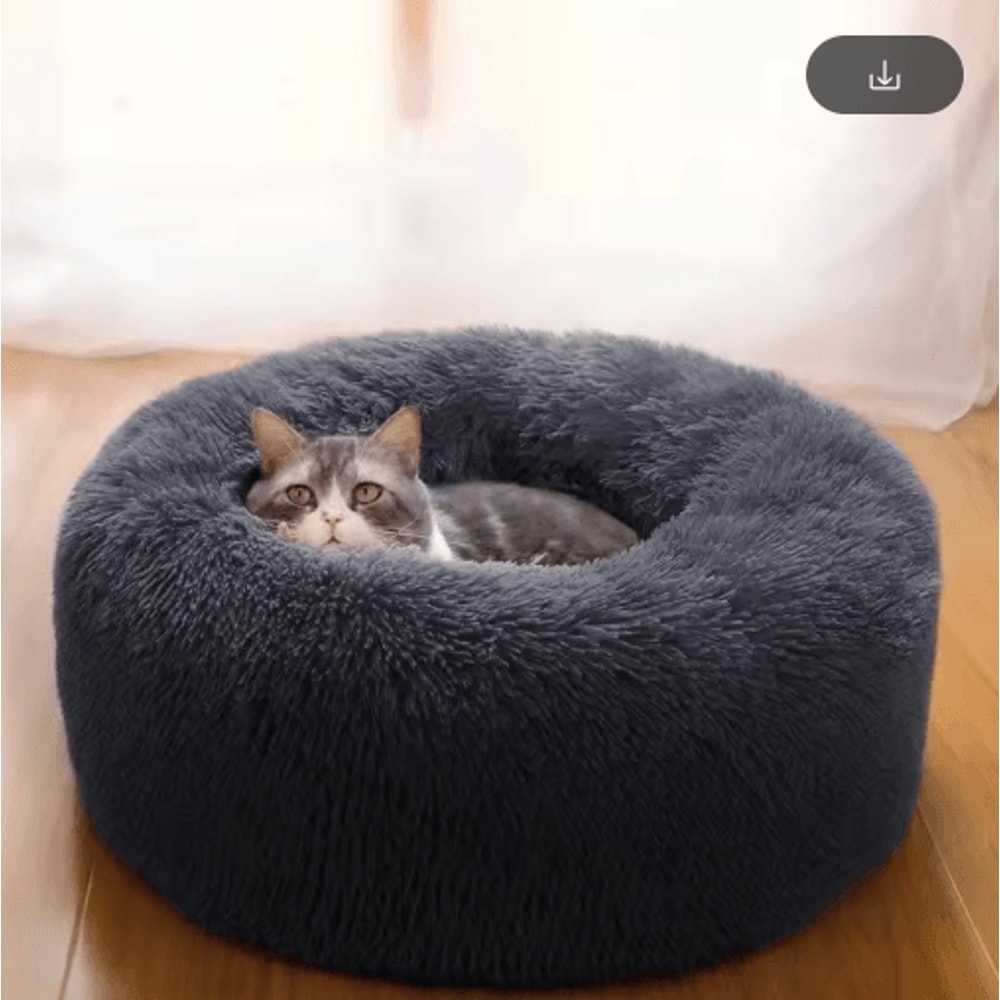 Round Plush Cat Bed Cat Bed With Semi Enclosed Design For Warmth Comfort Secure Sleep 4