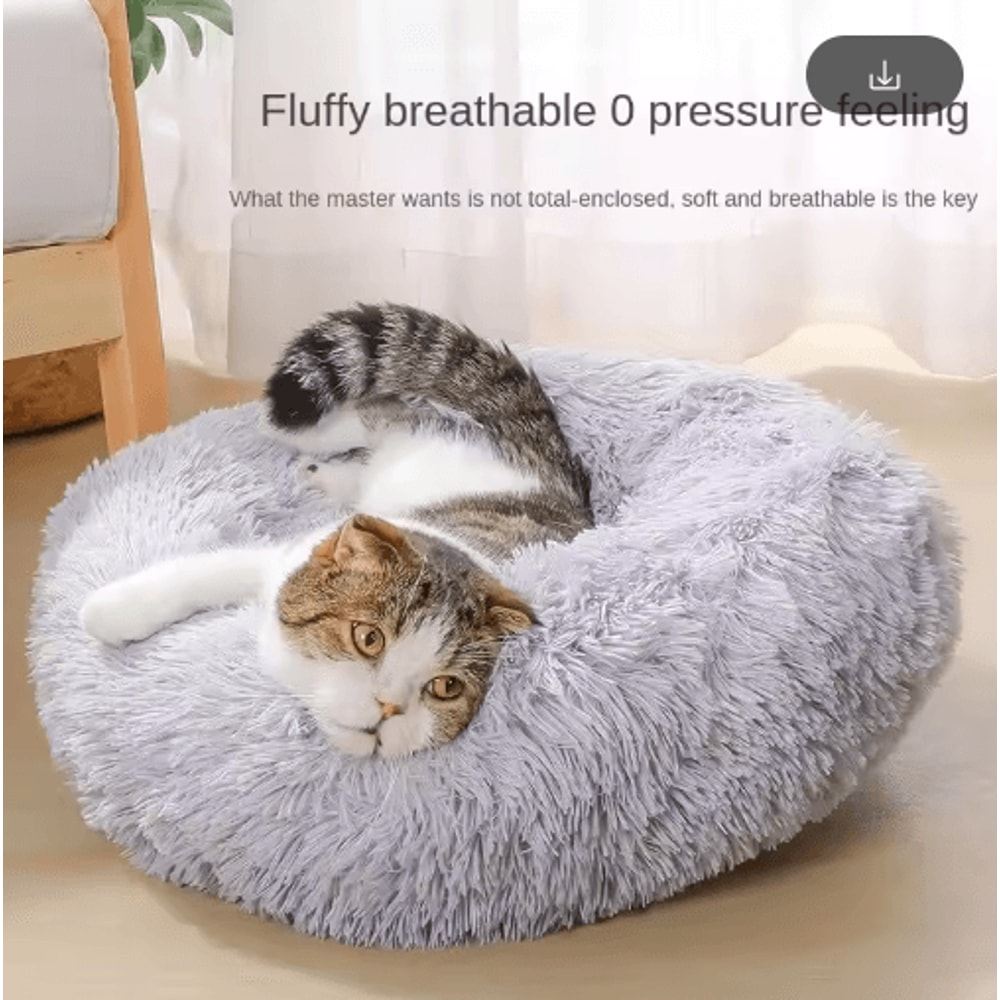 Round Plush Cat Bed Cat Bed With Semi Enclosed Design For Warmth Comfort Secure Sleep 7