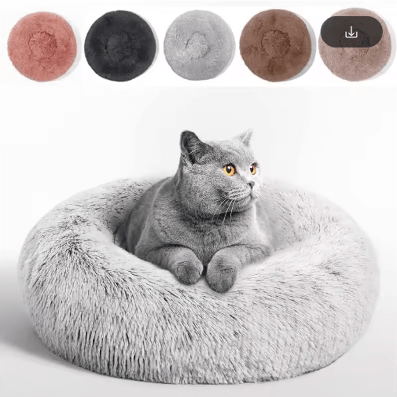 Round Plush Cat Bed Cat Bed With Semi Enclosed Design For Warmth Comfort Secure Sleep 0