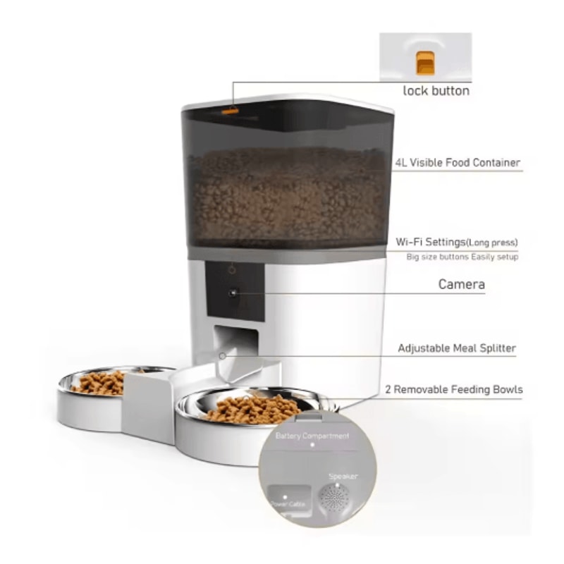 Smart Automatic Pet Feeder With Camera Automatic Cat Feeder With Timed Feeding HD Monitoring Dual 7