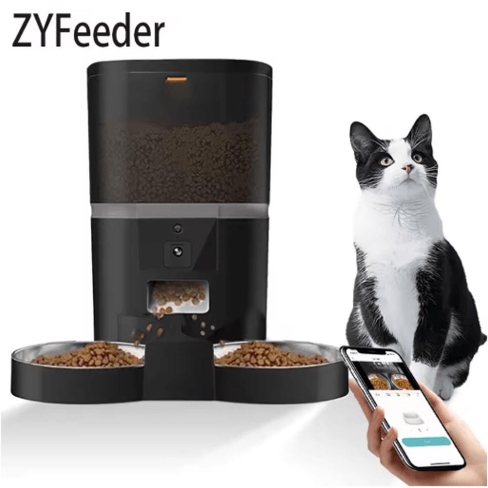 Smart Automatic Pet Feeder With Camera Automatic Cat Feeder With Timed Feeding HD Monitoring Dual 0