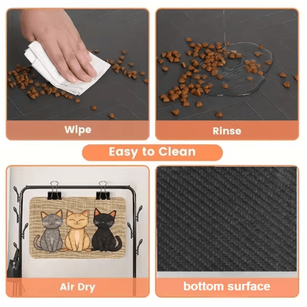 1pc NonSlip Cat Pattern Pet Feeding Mat Leakproof Easy To Clean Waterproof Surface To Prevent Stain 6