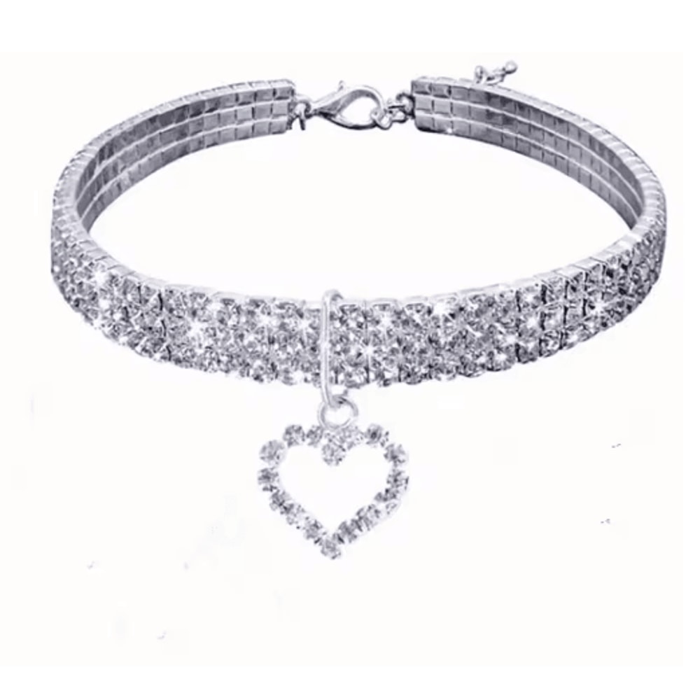 ThreeRow Rhinestone Pet Collar Rhinestone Pet Collar For Cats Dogs With Elegant Heart Charm Design 2