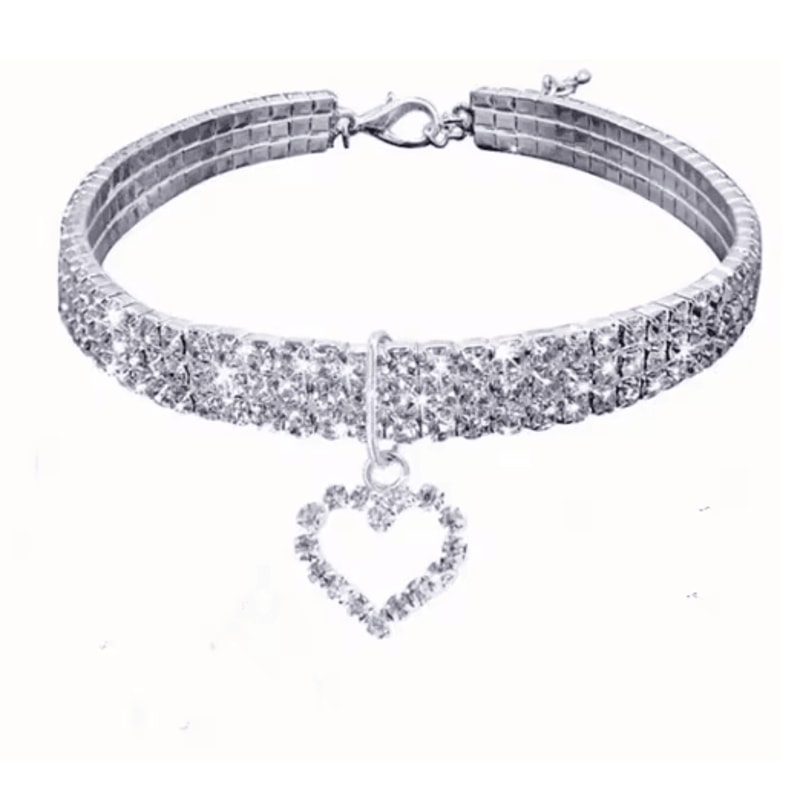 ThreeRow Rhinestone Pet Collar Rhinestone Pet Collar For Cats Dogs With Elegant Heart Charm Design 2