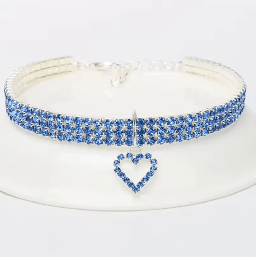 ThreeRow Rhinestone Pet Collar Rhinestone Pet Collar For Cats Dogs With Elegant Heart Charm Design 4