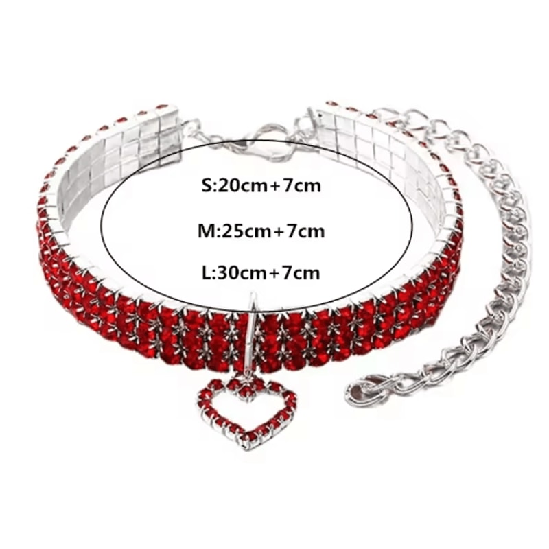 ThreeRow Rhinestone Pet Collar Rhinestone Pet Collar For Cats Dogs With Elegant Heart Charm Design 5