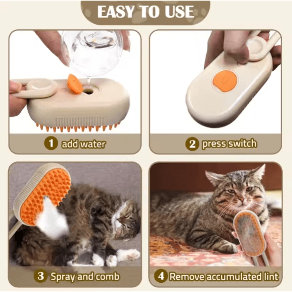3in1 Steam Cat Grooming Brush Steam Cat Brush With Spray Massage Pet Hair Removal 4