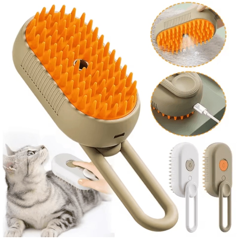 3in1 Steam Cat Grooming Brush Steam Cat Brush With Spray Massage Pet Hair Removal 0