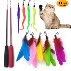 retractable feather cat teaser wand cat teaser wand with colorful feathers, bells & extendable fishing rod