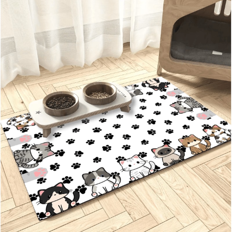 Cartoon Diatomaceous Earth Pet Mat Pet Feeding Mat For Fast Drying Litter Control Floor Protection 0