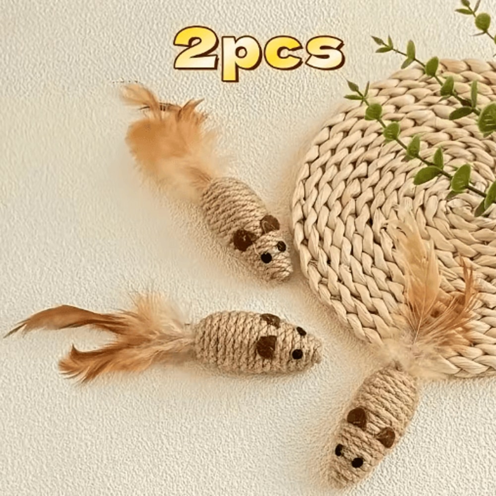 2Pack Feather Tail Mouse Cat Toys Interactive Cat Toys For Hunting Chewing Active Play 1