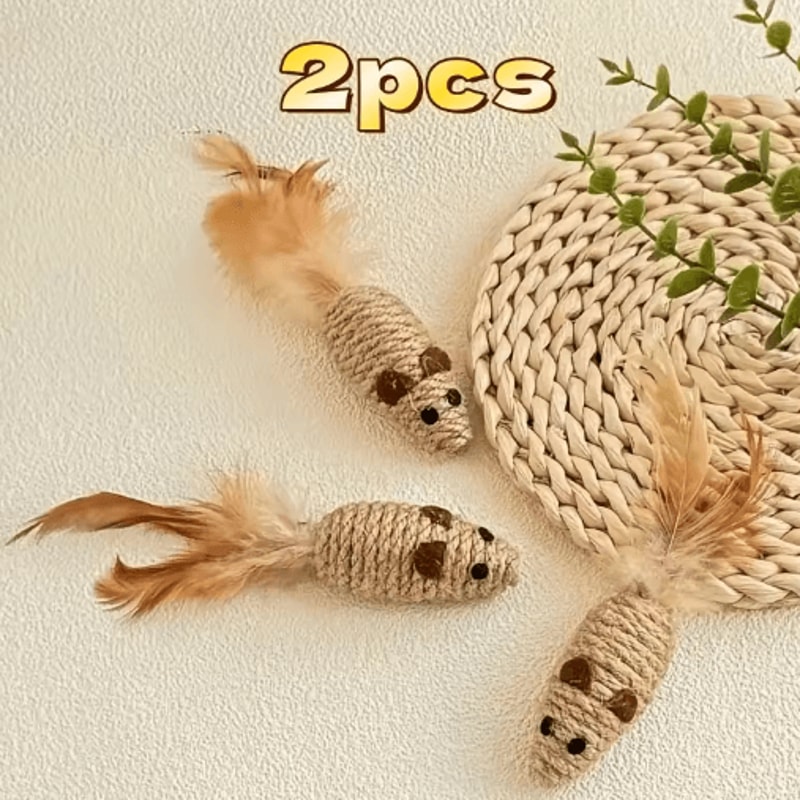 2Pack Feather Tail Mouse Cat Toys Interactive Cat Toys For Hunting Chewing Active Play 1
