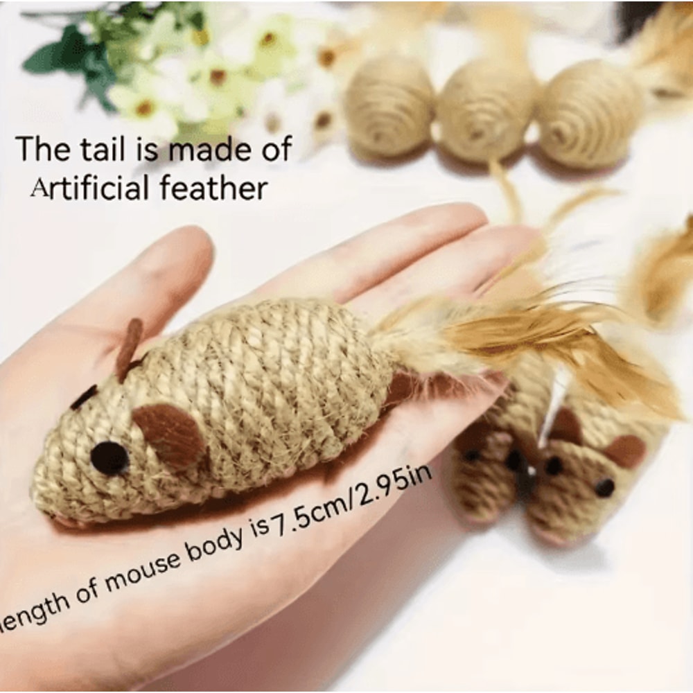 2Pack Feather Tail Mouse Cat Toys Interactive Cat Toys For Hunting Chewing Active Play 2