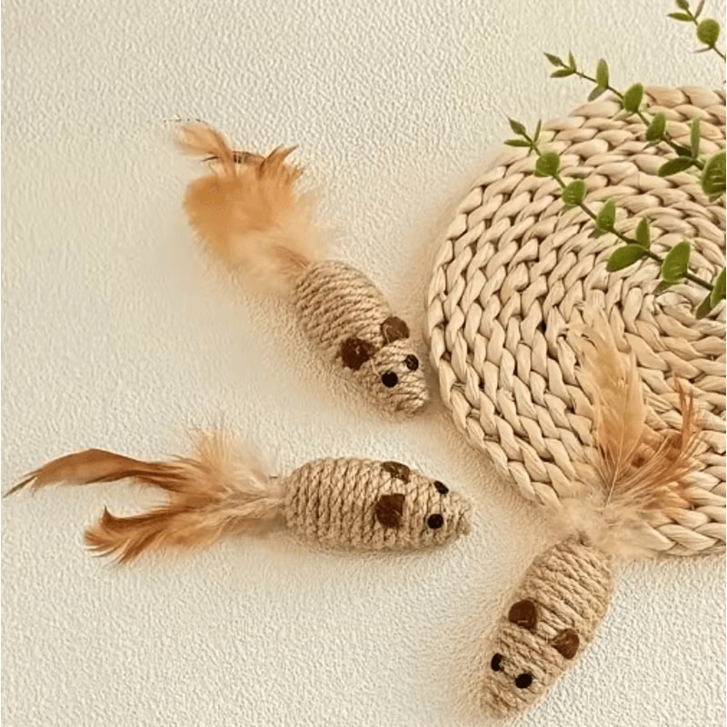 2Pack Feather Tail Mouse Cat Toys Interactive Cat Toys For Hunting Chewing Active Play 5