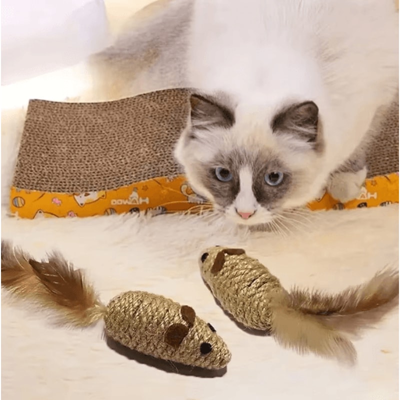 2Pack Feather Tail Mouse Cat Toys Interactive Cat Toys For Hunting Chewing Active Play 6