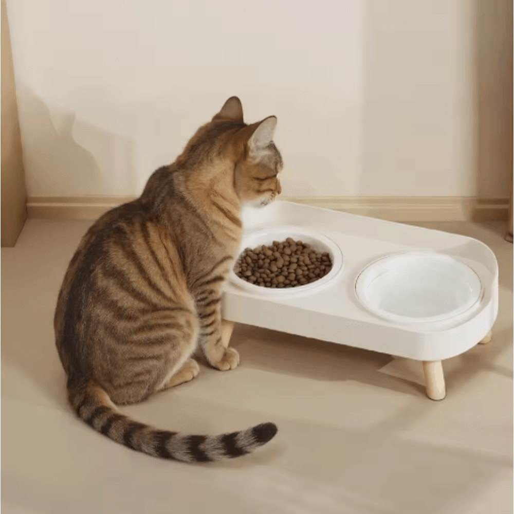 Elevated Double Pet Bowl Stand Double Pet Bowl With Neck Support AntiSpill Design For Cats Dogs 0
