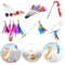 5Piece Turkey Feather Cat Teaser Wand Set Interactive Cat Toy With Wire Chaser Bell Attachments 3
