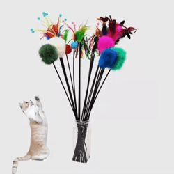 5-piece turkey feather cat teaser wand set – interactive cat toy with wire chaser & bell attachments