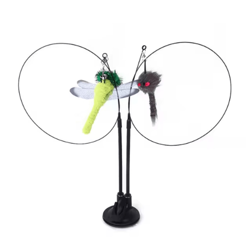 DoubleHead Suction Cup Cat Teaser Toy Interactive Cat Toy With Mouse Feather Bell Attachments 1