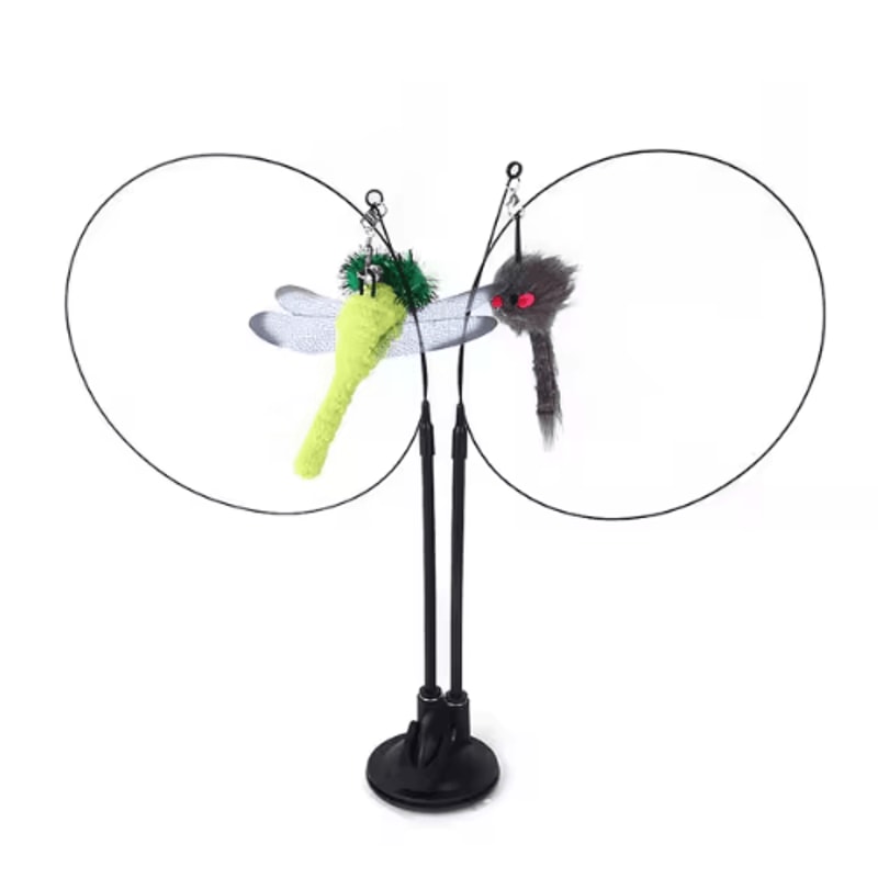 DoubleHead Suction Cup Cat Teaser Toy Interactive Cat Toy With Mouse Feather Bell Attachments 1