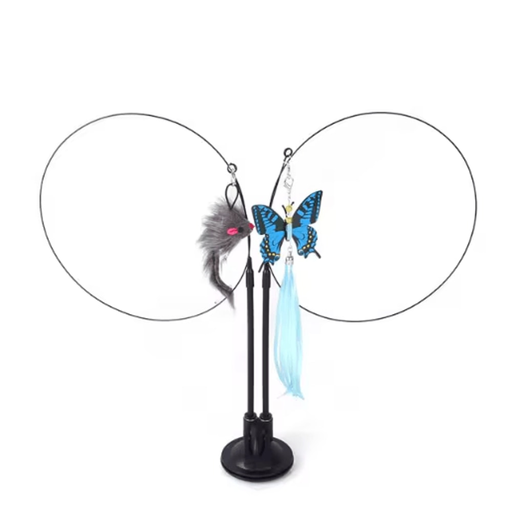 DoubleHead Suction Cup Cat Teaser Toy Interactive Cat Toy With Mouse Feather Bell Attachments 2