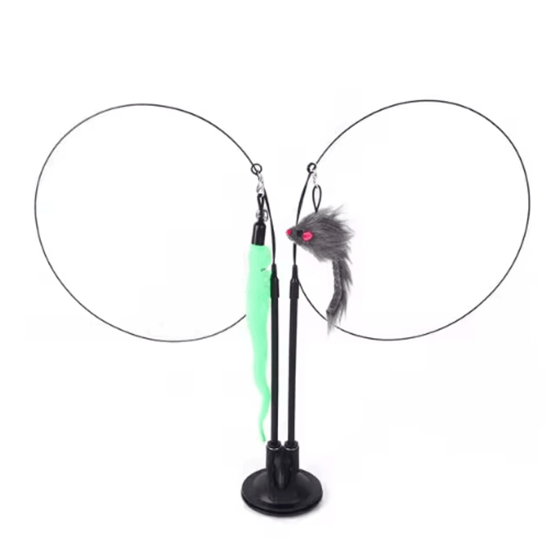 DoubleHead Suction Cup Cat Teaser Toy Interactive Cat Toy With Mouse Feather Bell Attachments 4