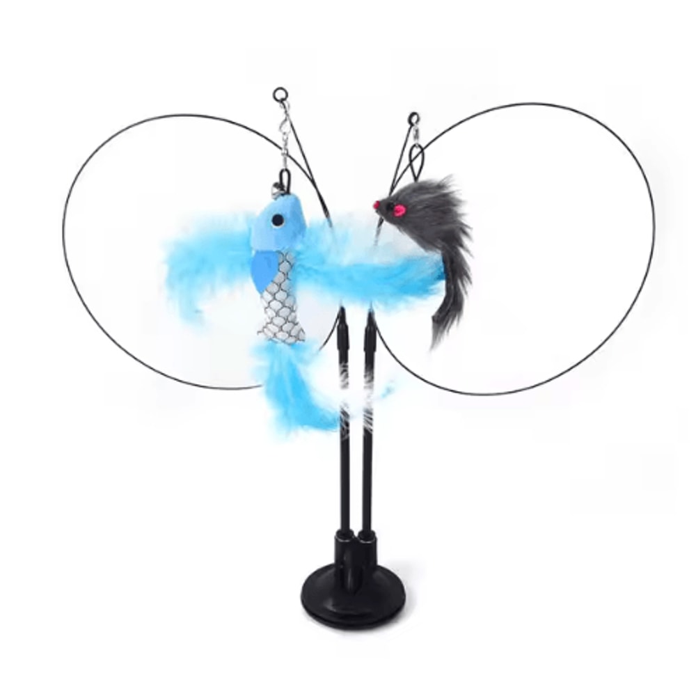DoubleHead Suction Cup Cat Teaser Toy Interactive Cat Toy With Mouse Feather Bell Attachments 5