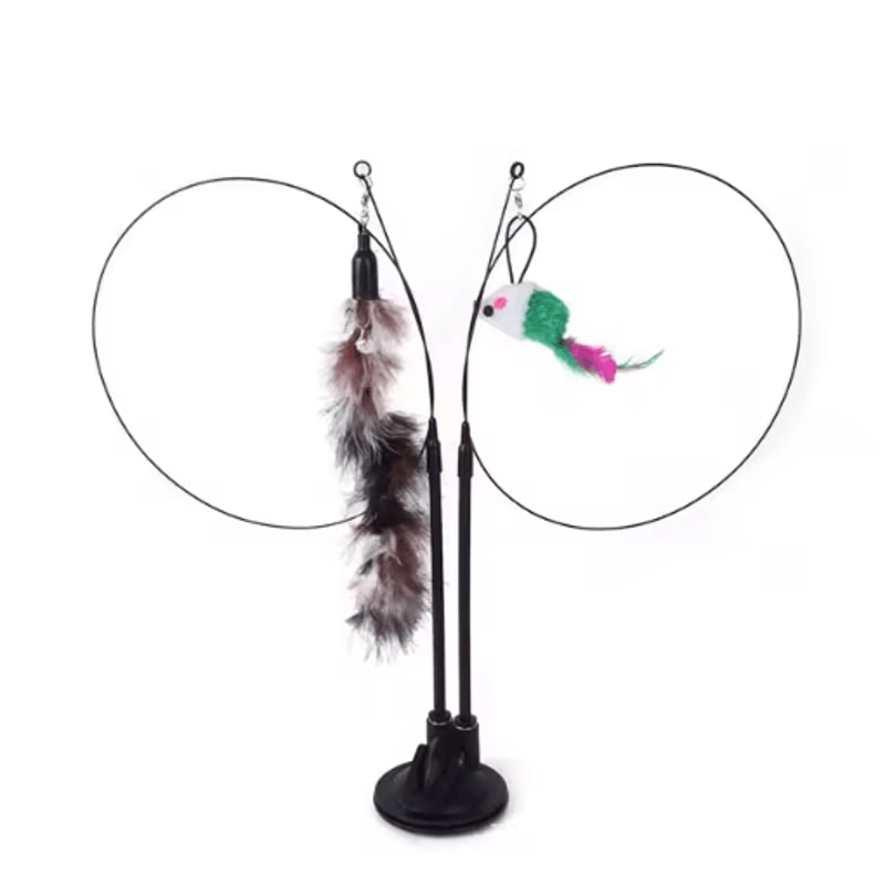 DoubleHead Suction Cup Cat Teaser Toy Interactive Cat Toy With Mouse Feather Bell Attachments 6