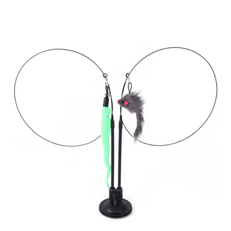 DoubleHead Suction Cup Cat Teaser Toy Interactive Cat Toy With Mouse Feather Bell Attachments 14