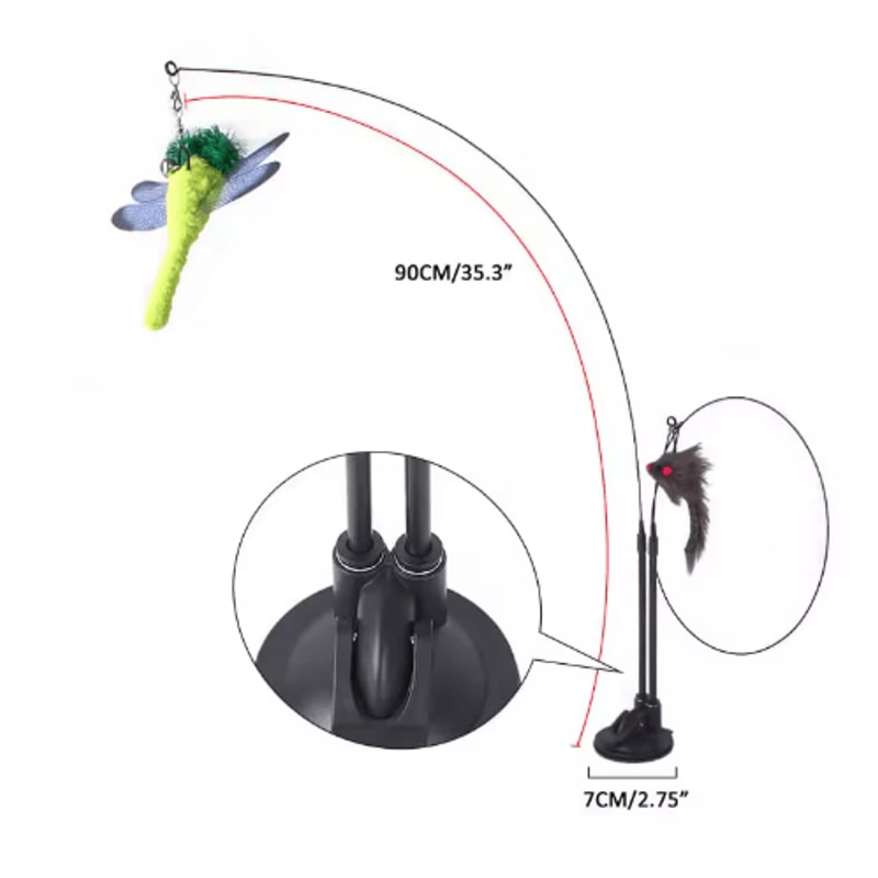 DoubleHead Suction Cup Cat Teaser Toy Interactive Cat Toy With Mouse Feather Bell Attachments 17