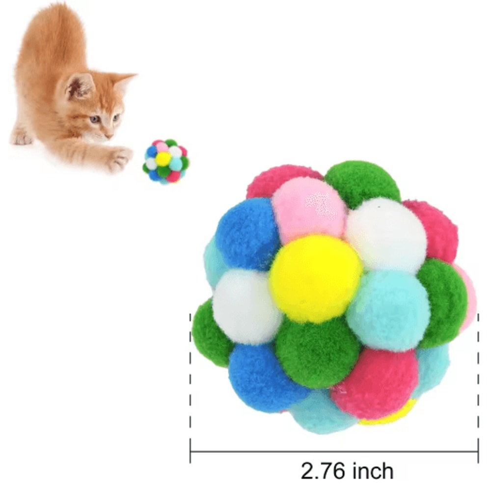 Colorful Cat Pom Pom Ball Set Cat Toy Balls With Bells Sparkly Tinsel For Interactive Play 3