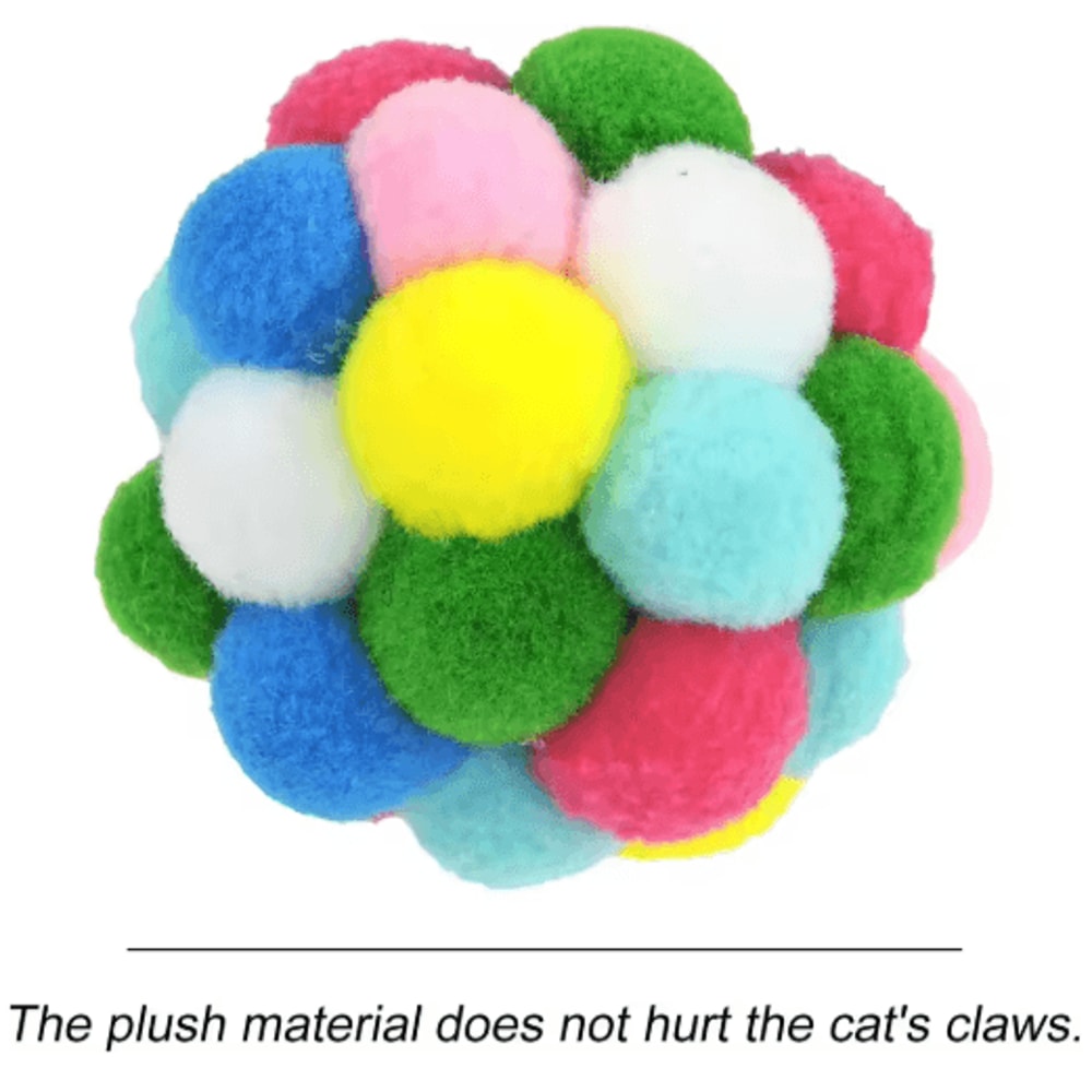 Colorful Cat Pom Pom Ball Set Cat Toy Balls With Bells Sparkly Tinsel For Interactive Play 4