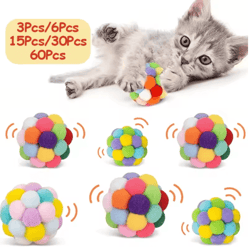 colorful cat pom pom ball set – cat toy balls with bells & sparkly tinsel for interactive play