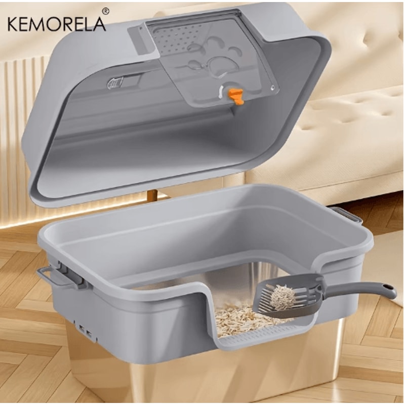 XL Stainless Steel Enclosed Cat Litter Box Large Cat Litter Box With Odor Control EasyClean Desig 4