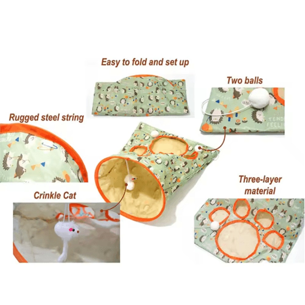 Foldable Crinkle Cat Tunnel Toy Cat Tunnel Toy With Noisy Paper Interactive Rolling Play 5