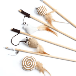 feather bchase interactive cat wand toy with colorful feather teaser