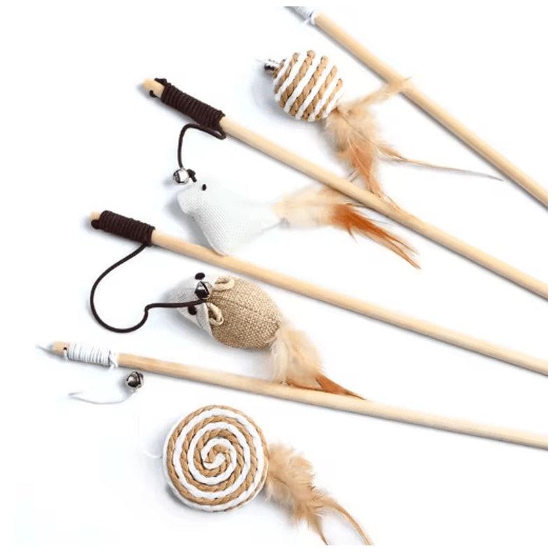 Feather BChase Interactive Cat Wand Toy With Colorful Feather Teaser 0