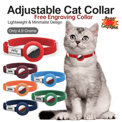 safetrack airtag cat collar with personalized name tag & gps holder