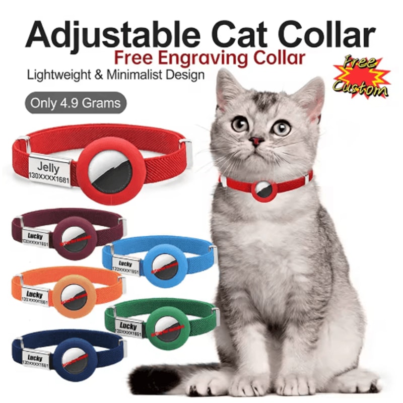 SafeTrack AirTag Cat Collar With Personalized Name Tag GPS Holder 0