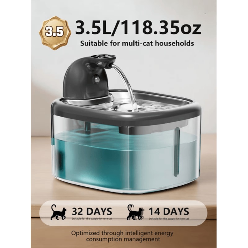 AquaSense 35L Wireless Cat Water Fountain With Motion Sensor Stainless Steel Tray 7
