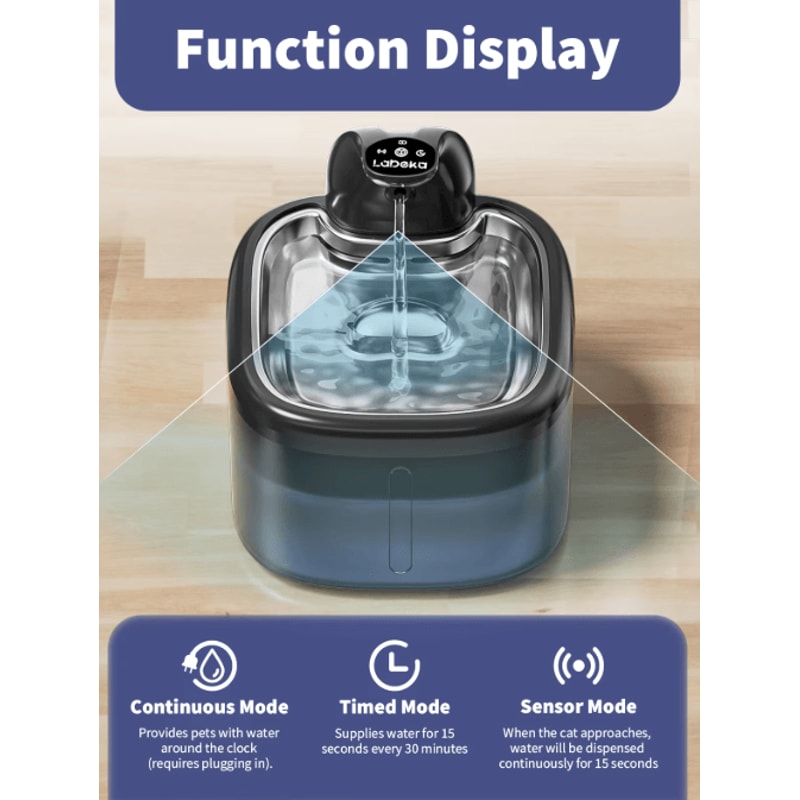 AquaSense 35L Wireless Cat Water Fountain With Motion Sensor Stainless Steel Tray 8