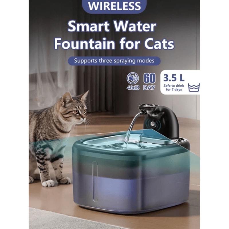 AquaSense 35L Wireless Cat Water Fountain With Motion Sensor Stainless Steel Tray 0