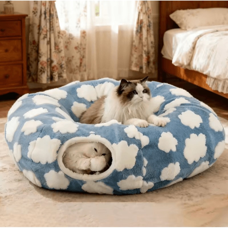 CozyTunnel Interactive Cat Tunnel Bed With Washable Cave Design 0