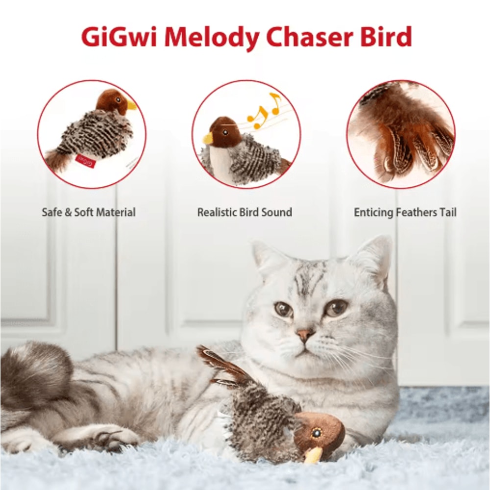 ChirpyPaws Interactive Sound Bird Cat Toy With Feather Teaser 8