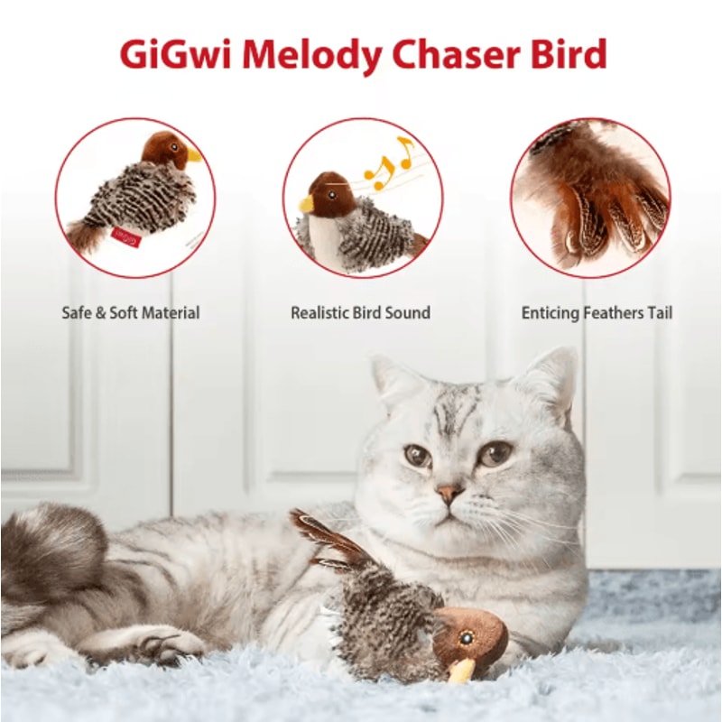 ChirpyPaws Interactive Sound Bird Cat Toy With Feather Teaser 8