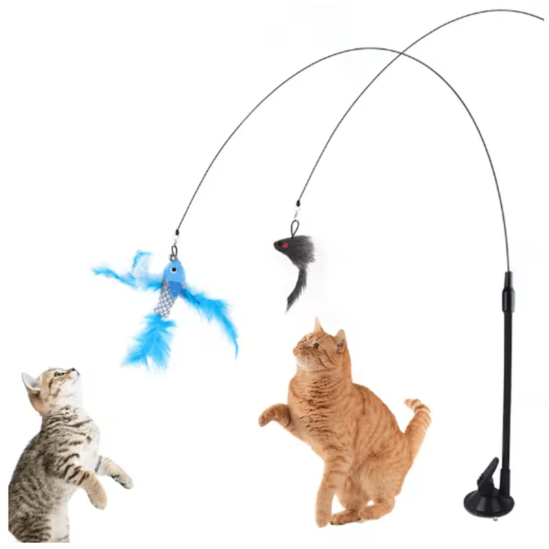 Feather Fly Suction Cup Bird Teaser Wand Toy For Cats 7