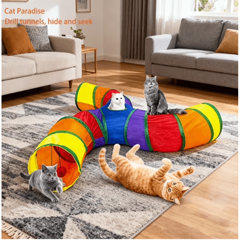 Rainbow Hide Collapsible Cat Tunnel Toy For Indoor Cats 0